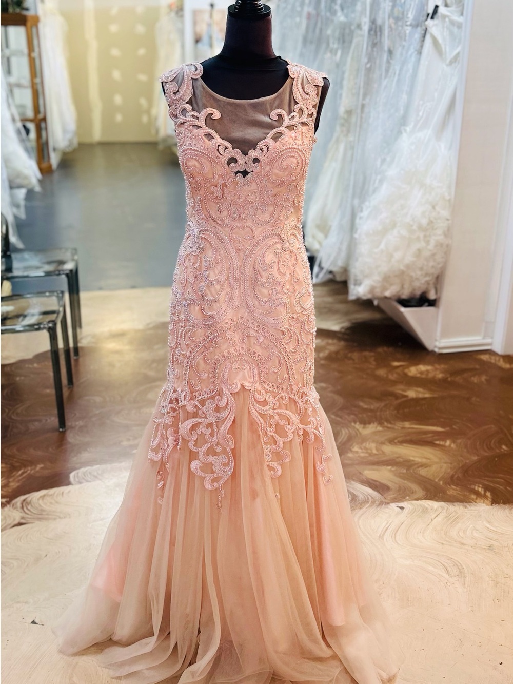 Blush Pink Beaded Mermaid Prom Dress